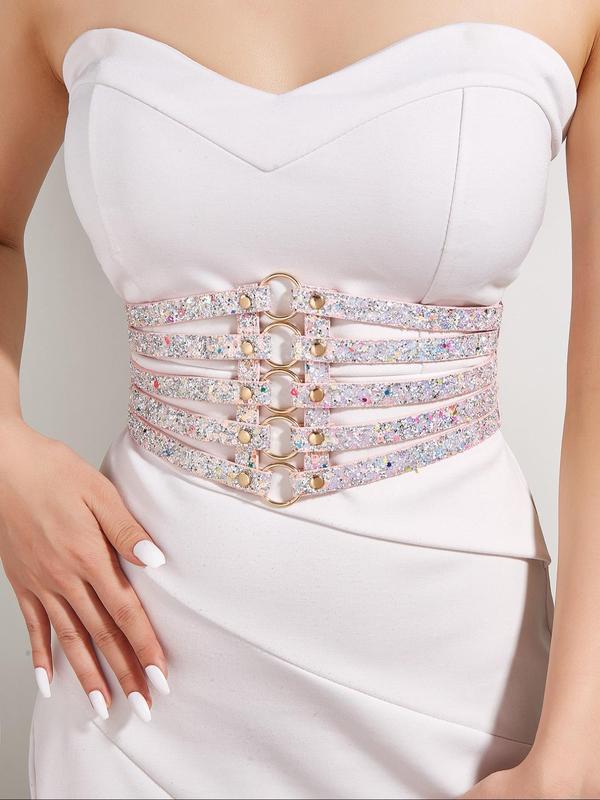 Women's Glitter Decorated Wide Belt, Waistband for Party, Daily Clothing Decor, Trendy All-match & Exquisite Clothes Accessories for Women