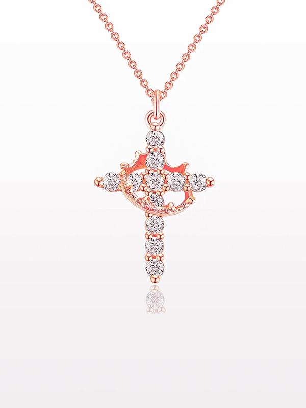 Fashionable Hollow Out Crown & Cross Design Pendant Necklace for Women, Trendy All-match & Exquisite Jewelry for Birthday Gift