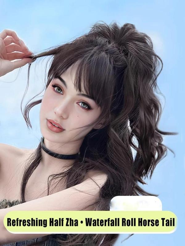 14 Inch Solid Color Wavy Ponytail Extension, Women's Natural Fluffy Wigs for Daily, Party, Striking Wigs without Bangs for Daily & Party Hairstyle