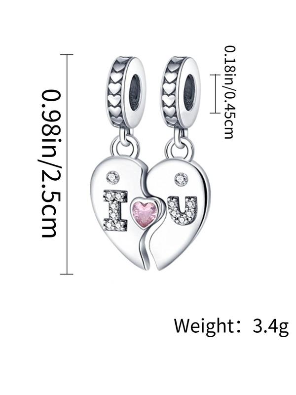 Heart & I Love You Design Rhinestone Decorated Pendant Matching Couple Charms, 1 Pair DIY Jewelry Making Supplies for Necklace & Bracelet