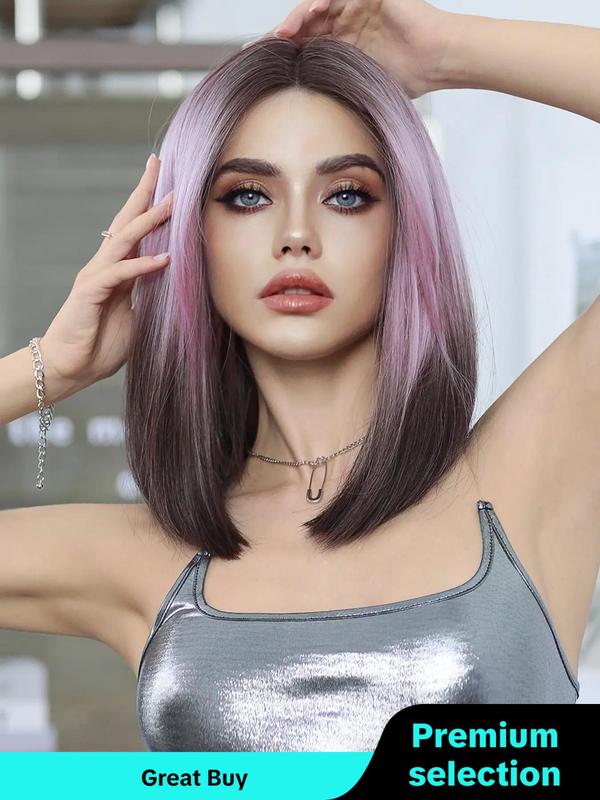 ,16 Inch Short Straight Bob Wigs for Women, Gorgeous Fluffy Wigs without Bangs, Synthetic Lace Front Wigs for Party, Daily Use, Fall Hair Trends 2024 Glueless