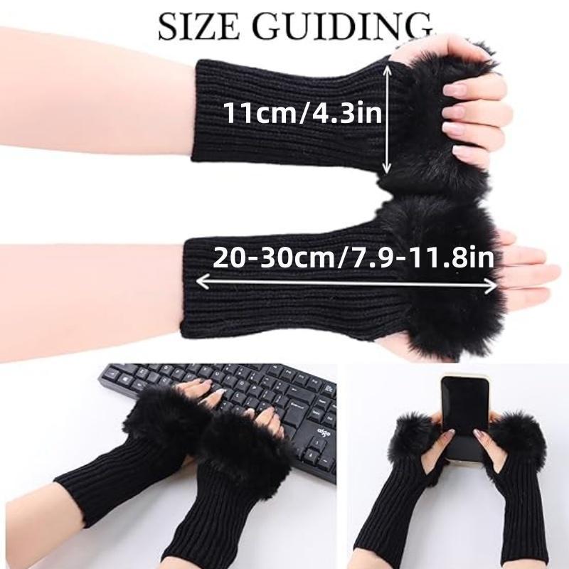 Women's Winter Fingerless Gloves, 1 Pair Knitted Sleeve Hand Gloves with Thumb Hole, Faux Fur Wrist Short Cuff Gloves