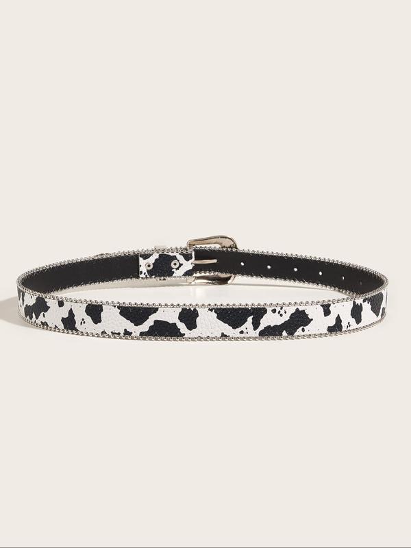 Women's Cow Print Western Belt, Fashion Vintage Style Flower Engraved Belt for Daily Clothing Decor, Trendy All-match & Exquisite Belt for Birthday Gift