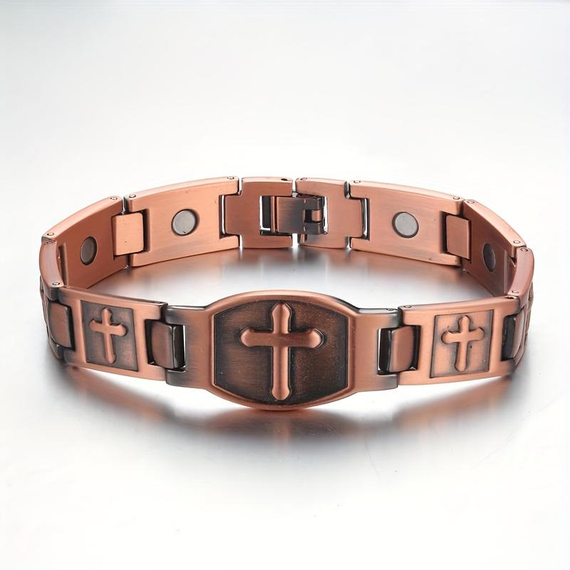 Men's Pure Copper Magnetic Bracelet, Men's Super Strong Magnetic Cross Bracelet, Men's Copper Cross Bracelet, Copper Jewelry Gift with Size Tool