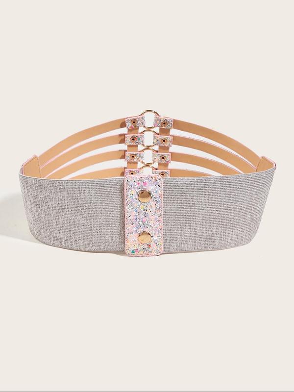 Women's Glitter Decorated Wide Belt, Waistband for Party, Daily Clothing Decor, Trendy All-match & Exquisite Clothes Accessories for Women