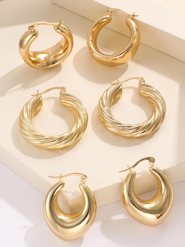 3 Pairs Fashion Elegant Simple Geometric Design Hoop Earrings For Women, Trendy Twist Zinc Alloy Ear Jewelry For Party