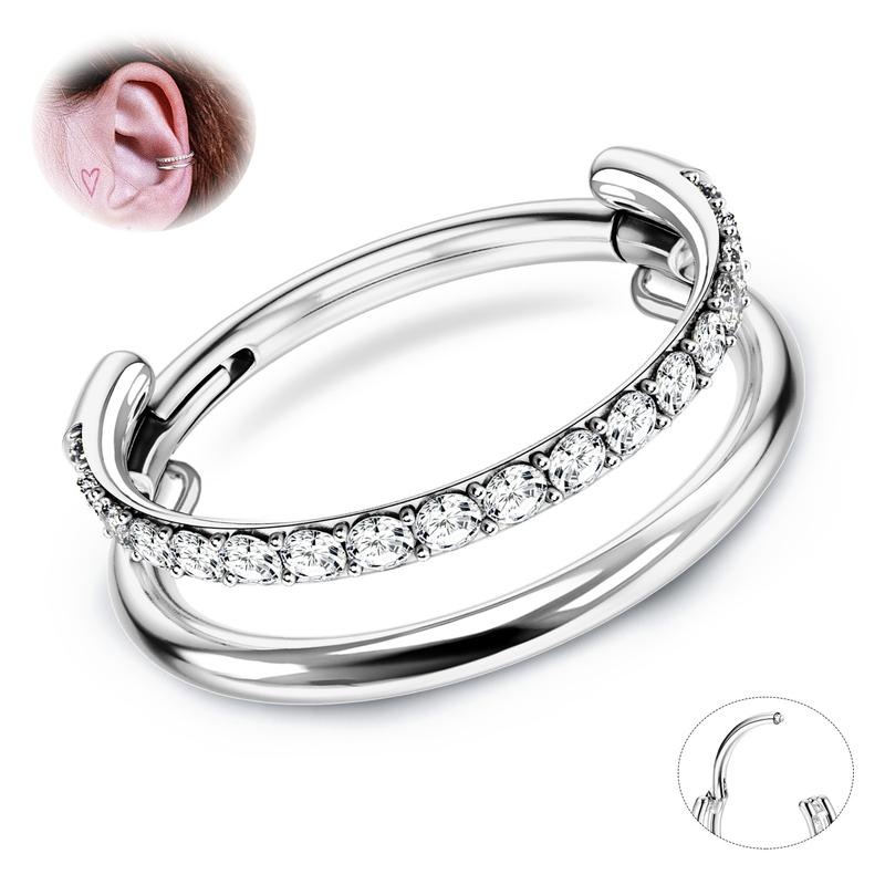 BodyBonita G23 Titanium Cartilage Earring Hoop Stacked Clicker 16G CZ Double Triple Septum Rings Conch Piercing Jewelry Tragus Daith Helix Earrings Nose Rings Hoops for Women Silver Gold 8mm 10mm 12mm