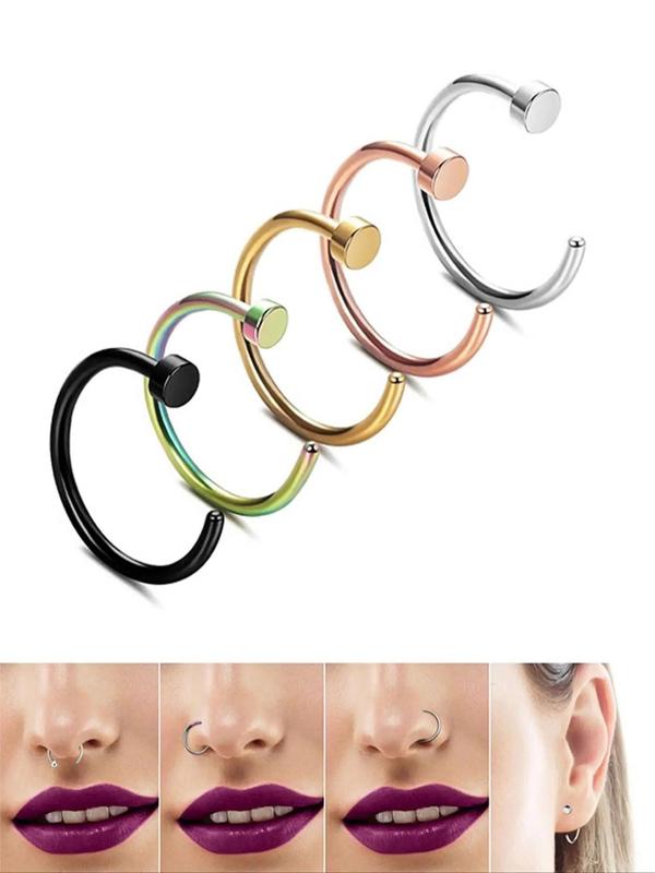 Minimalist Stainless Steel Nose Ring, Non Piercing Nose Ring, Fashion Nose Rings, Body Piercing Jewelry for Women & Men