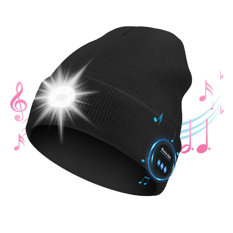 Bluetooth headphones, with LED headlight and removable speaker, USB charging, warm winter hat, suitable for music and calls, unisex,Christmas birthday