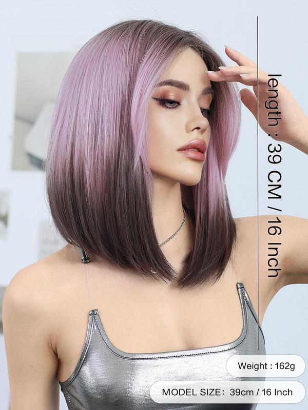 ,16 Inch Short Straight Bob Wigs for Women, Gorgeous Fluffy Wigs without Bangs, Synthetic Lace Front Wigs for Party, Daily Use, Fall Hair Trends 2024 Glueless