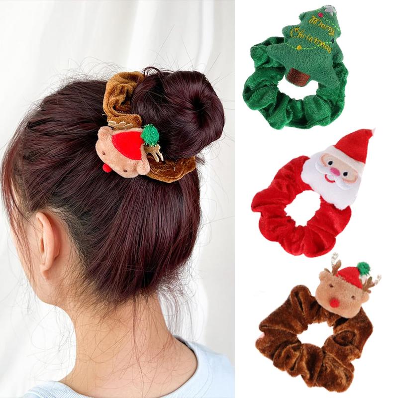 3PCS Christmas Hair Scrunchies Silk Christmas Hair Ties Elastic with   Soft Elastic Hair Bands Red Green Brown Checkered Hair Ties Holders for Women