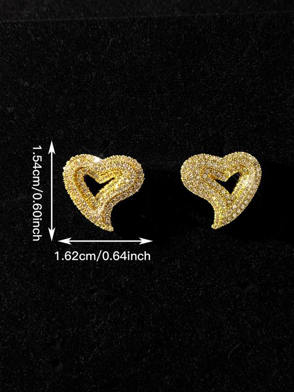 Rhinestone Decorated Heart Shaped Jewelry Set, Including Necklace & Studs Earrings, Fashion Jewelry for Party, Daily Decor, Trendy All-match & Exquisite Jewelry for Birthday Gift