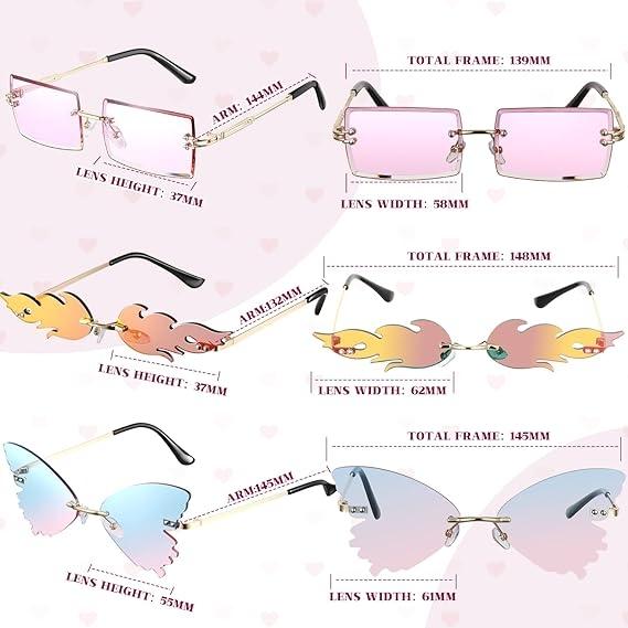 8 Pairs Irregular Sunglasses Set Heart Sunglasses Flame Cloud Butterfly Star Rimless Sunglasses Party Favors