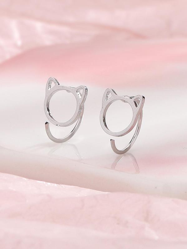 1 Pair Cute Hollow out Cat Design Stud Earrings, Animal Themed Fashion Jewelry for Women, Simple Daily Use Fashion Accessories for Club, Party