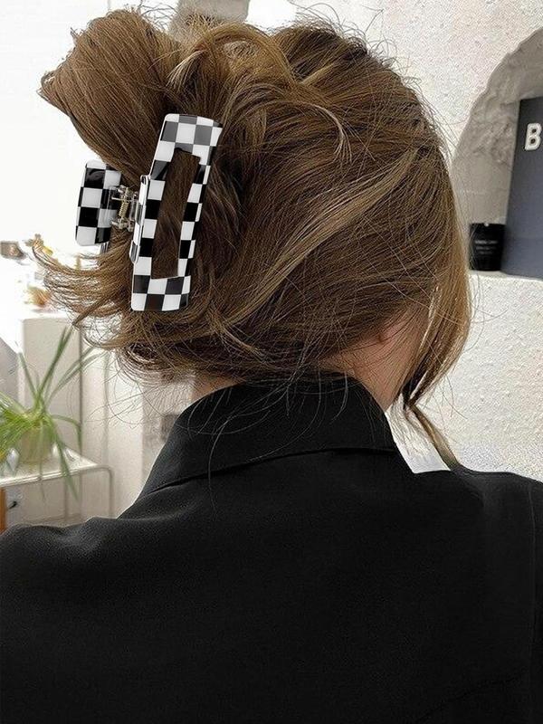 Checkerboard Pattern Hair Claws Set, Casual and Versatile Hair Accessories for Women, Minimalist Headwear Suitable for Thick Hair