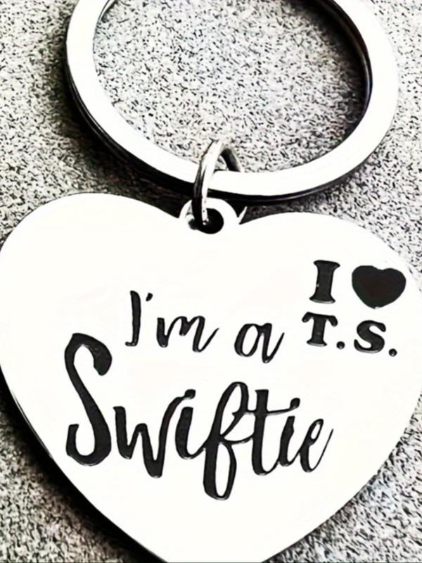 I'm A Swift Letter Pattern Keychain, Heart Shaped Stainless Steel Keychain for Women & Men, Fashion Accessories for Daily Use