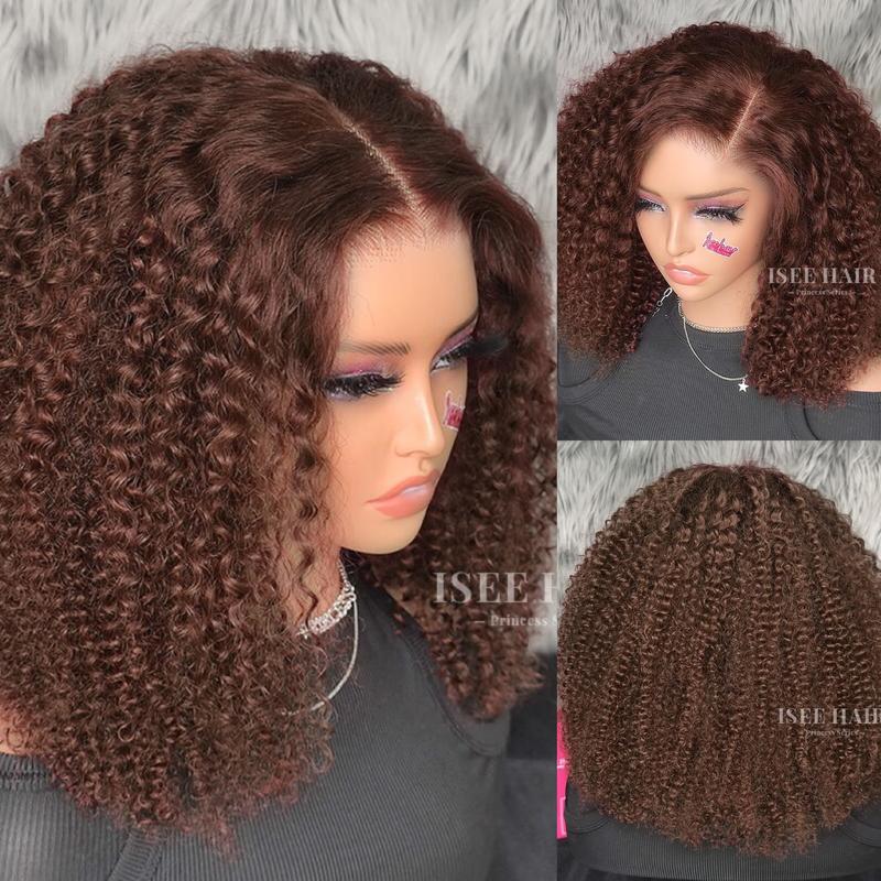 ISEE Wear Go Kinky Curly Glueless 6*4 HD Lace Closure Natural Black & Reddish Brown & Highlight Brown Human Hair Wig With Natural Hairline Beginner Friendly