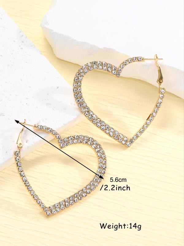 2024 New Dainty Heart Shaped Hoop Earrings As Gift for Girlfriend, Summer Casual Rhinestone Decor Love Matching Earrings Jewelry, Beach Accessories 2024