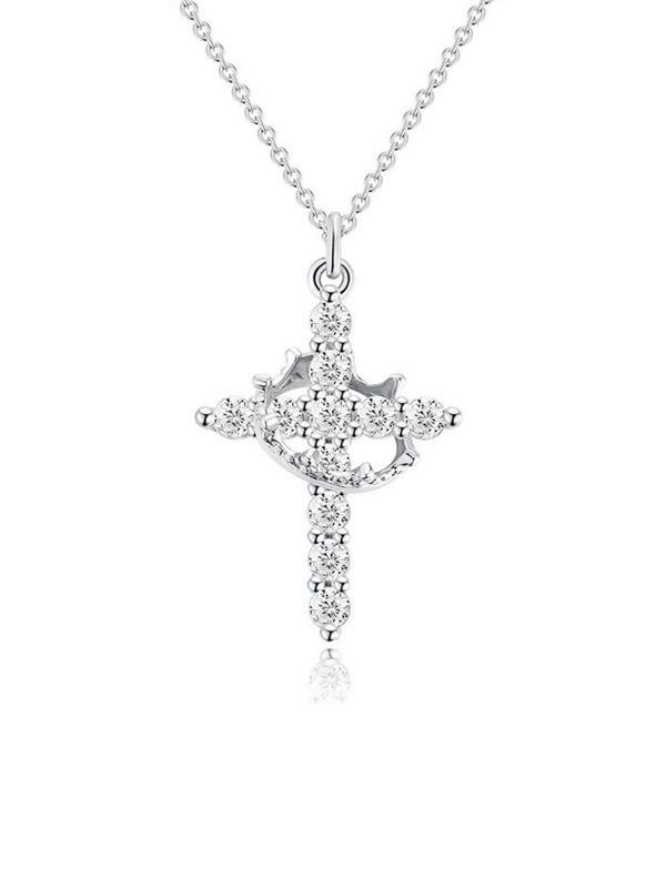 Fashionable Hollow Out Crown & Cross Design Pendant Necklace for Women, Trendy All-match & Exquisite Jewelry for Birthday Gift