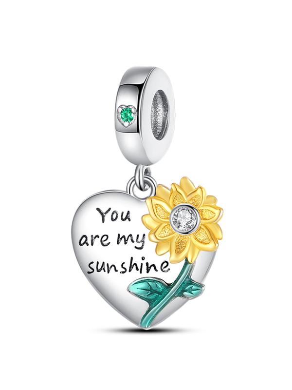 Sunflower Design Heart Shaped Pendant, Elegant Charm Beads Fits Bracelets Necklace Keychain, Fashion Accessories for Women & Girls