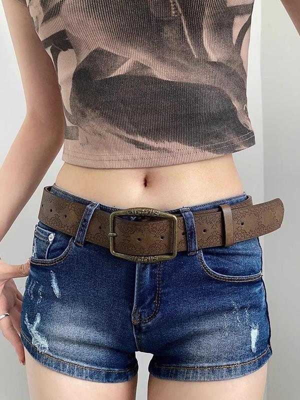 Women's Vintage Floral Print Pu Leather Belt, Boho Style Western Cowgirls Belt for Jeans, Fashion Y2k Niche Personalized Accessories for Daily Wear for Outfit Matching