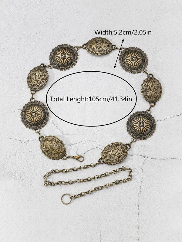 Vintage Round Shaped Embossed Decorated Chain Belts for Women, 2024 Fall Trendy Boho Style Fashion All-match Cool Female Accessories, Back To School Y2k Accessories, Fall Outfits, Fall Freshness, 80s