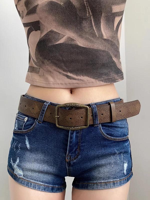 Women's Vintage Floral Print Pu Leather Belt, Boho Style Western Cowgirls Belt for Jeans, Fashion Y2k Niche Personalized Accessories for Daily Wear for Outfit Matching