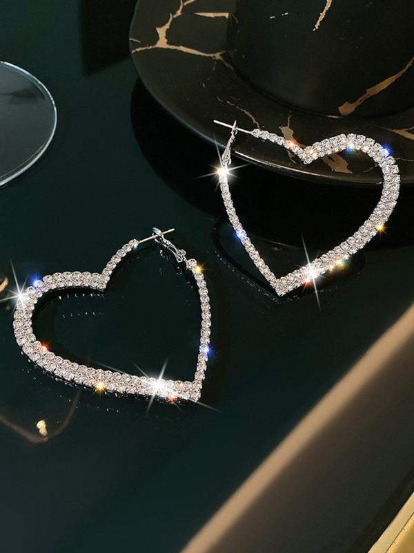 2024 New Dainty Heart Shaped Hoop Earrings As Gift for Girlfriend, Summer Casual Rhinestone Decor Love Matching Earrings Jewelry, Beach Accessories 2024