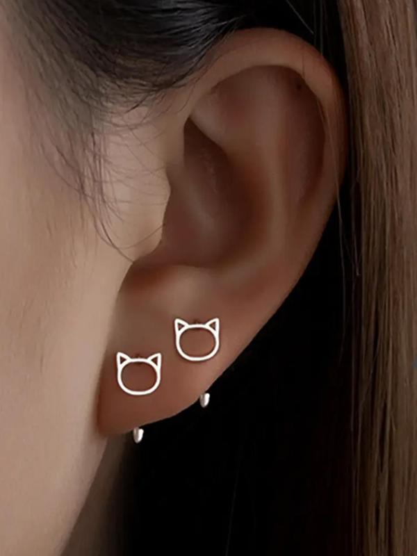 1 Pair Cute Hollow out Cat Design Stud Earrings, Animal Themed Fashion Jewelry for Women, Simple Daily Use Fashion Accessories for Club, Party