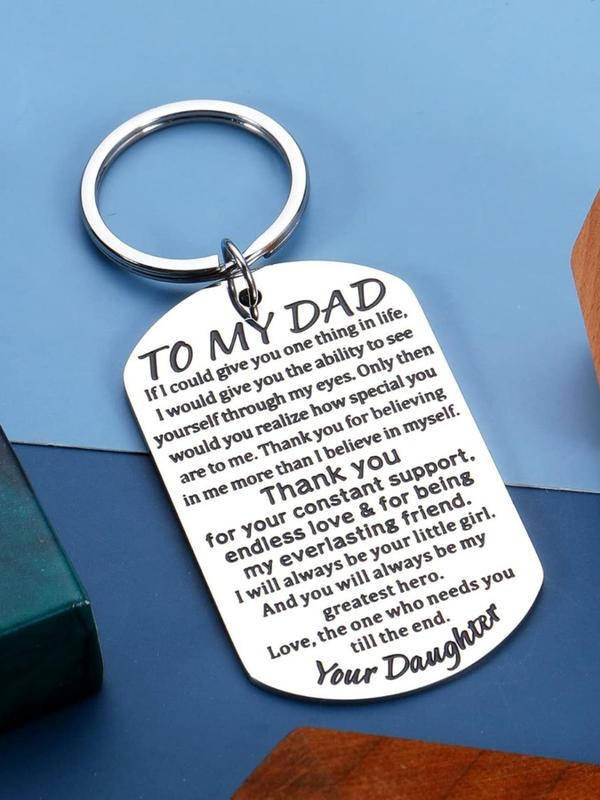 Fashion Letters Pattern Slogan Keychain, Stainless Steel Keychain for Men, Trendy All-match & Exquisite Accessories for Birthday Gift for Dad