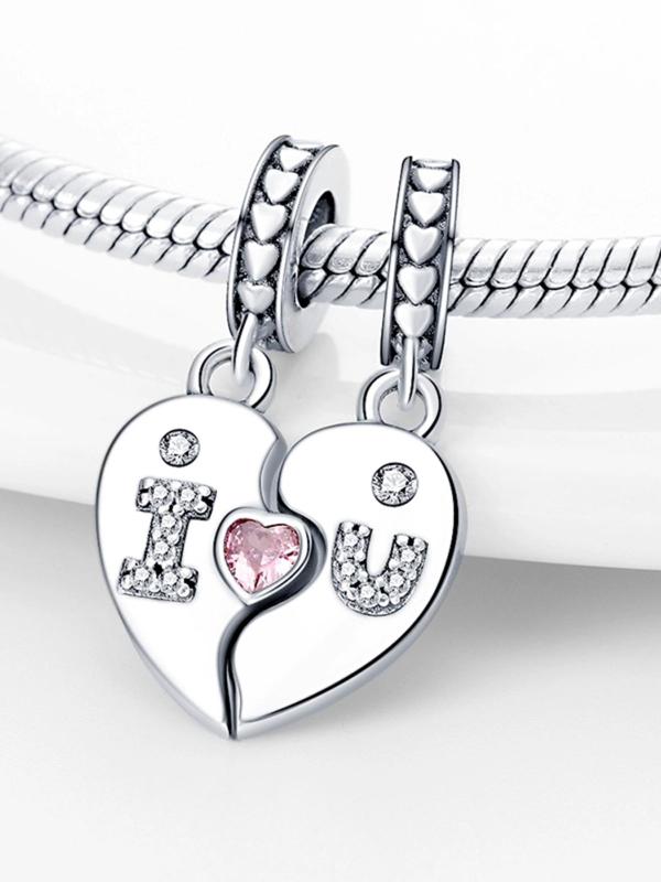 Heart & I Love You Design Rhinestone Decorated Pendant Matching Couple Charms, 1 Pair DIY Jewelry Making Supplies for Necklace & Bracelet