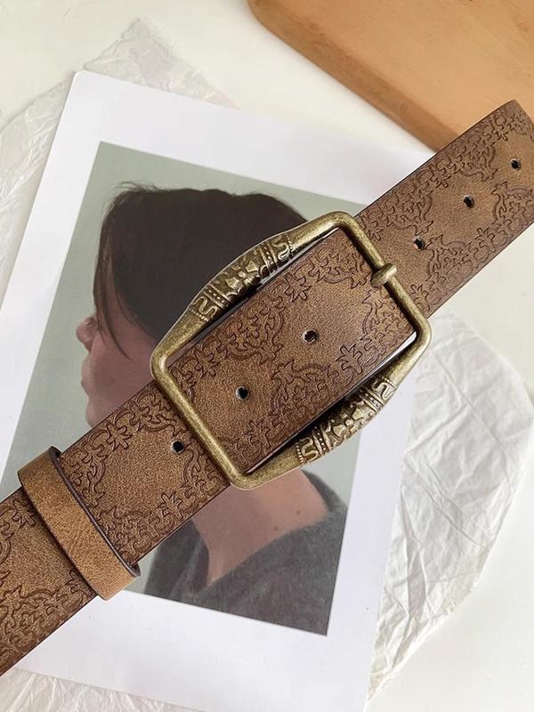 Women's Vintage Floral Print Pu Leather Belt, Boho Style Western Cowgirls Belt for Jeans, Fashion Y2k Niche Personalized Accessories for Daily Wear for Outfit Matching