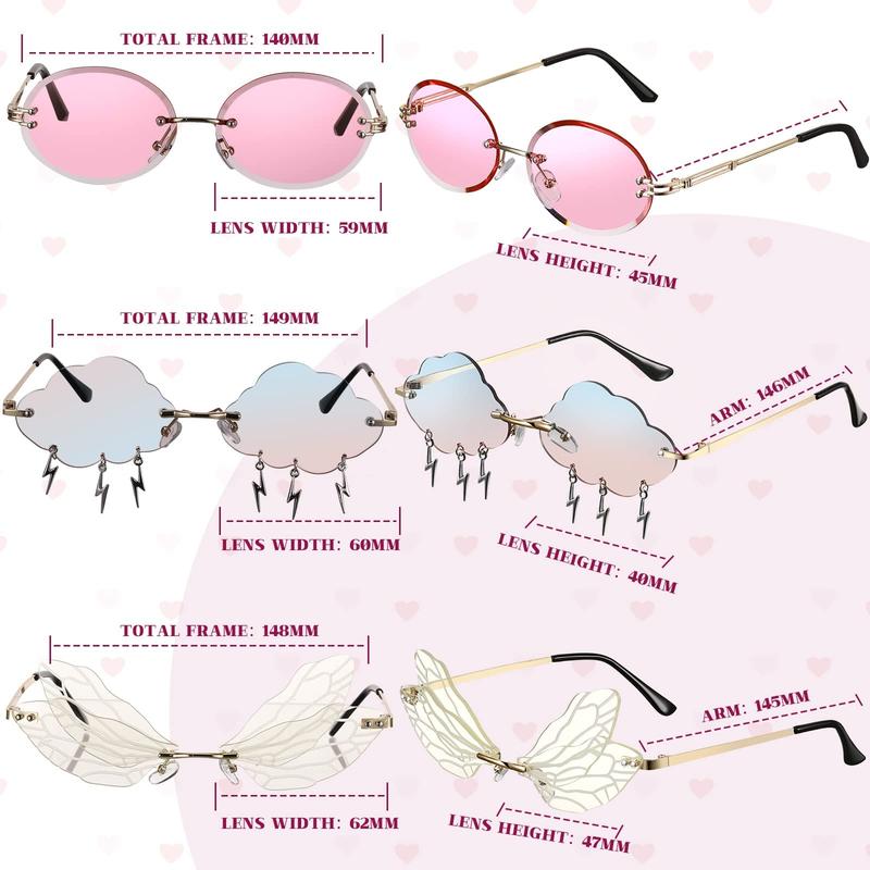 8 Pairs Irregular Sunglasses Set Heart Sunglasses Flame Cloud Butterfly Star Rimless Sunglasses Party Favors