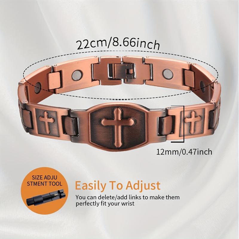 Men's Pure Copper Magnetic Bracelet, Men's Super Strong Magnetic Cross Bracelet, Men's Copper Cross Bracelet, Copper Jewelry Gift with Size Tool