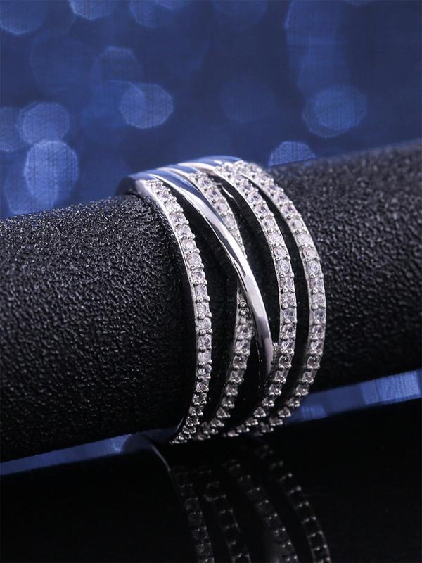 Fashion Chic Rhinestone Criss Cross Promise Ring for Women, Hollow out Rings Jewelry, Casual Matching Jewelry for Party, Female Classic Fashion Accessories for Daily Wear