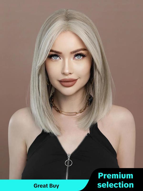 ,16 Inch Short Straight Bob Wigs for Women, Gorgeous Fluffy Wigs without Bangs, Synthetic Lace Front Wigs for Party, Daily Use, Fall Hair Trends 2024 Glueless