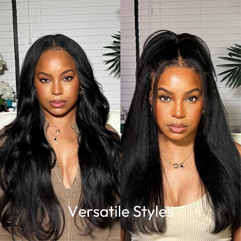 UNice Upgrade EasiContour V Part Glueless Yaki Kinky Straight Wig Beginner Friendly 100% Human Hair