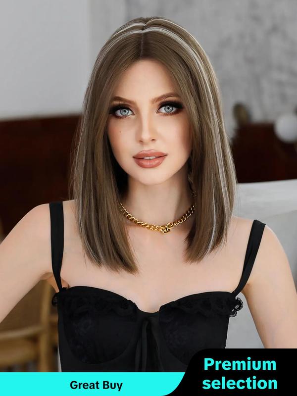 ,16 Inch Short Straight Bob Wigs for Women, Gorgeous Fluffy Wigs without Bangs, Synthetic Lace Front Wigs for Party, Daily Use, Fall Hair Trends 2024 Glueless