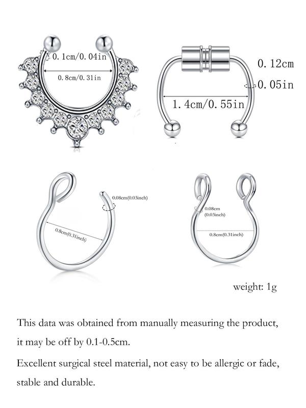 Magnetic Fake Nose Ring, Stainless Steel Fashionable Non-piercing Nose Jewelry for Women & Men, Trendy All-match & Exquisite Body Jewelry for Birthday Gift