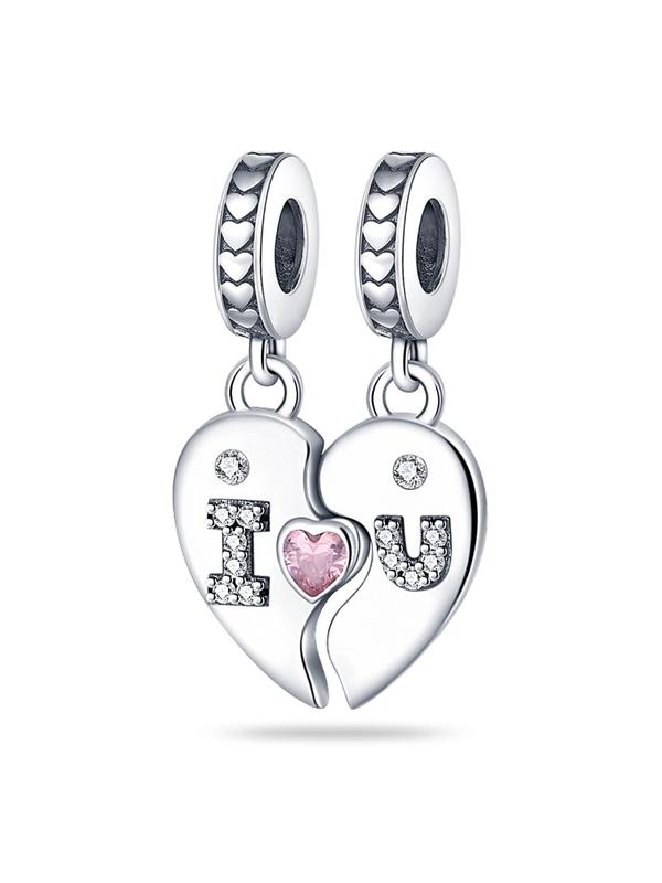 Heart & I Love You Design Rhinestone Decorated Pendant Matching Couple Charms, 1 Pair DIY Jewelry Making Supplies for Necklace & Bracelet