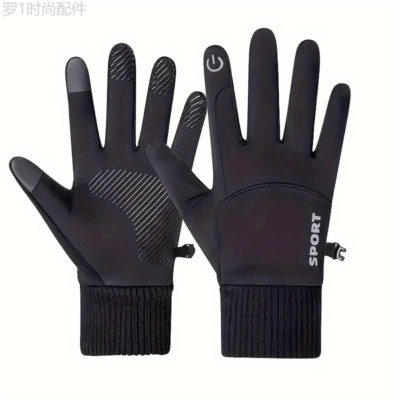 1 Pair Thermal Water-Resistant Touchscreen Winter Gloves - Cold Weather Gloves with Preppy Style, Polyester Knit Fabric, Ideal for Driving, Running, Cycling, and Outdoor Activities in Freezing Conditions