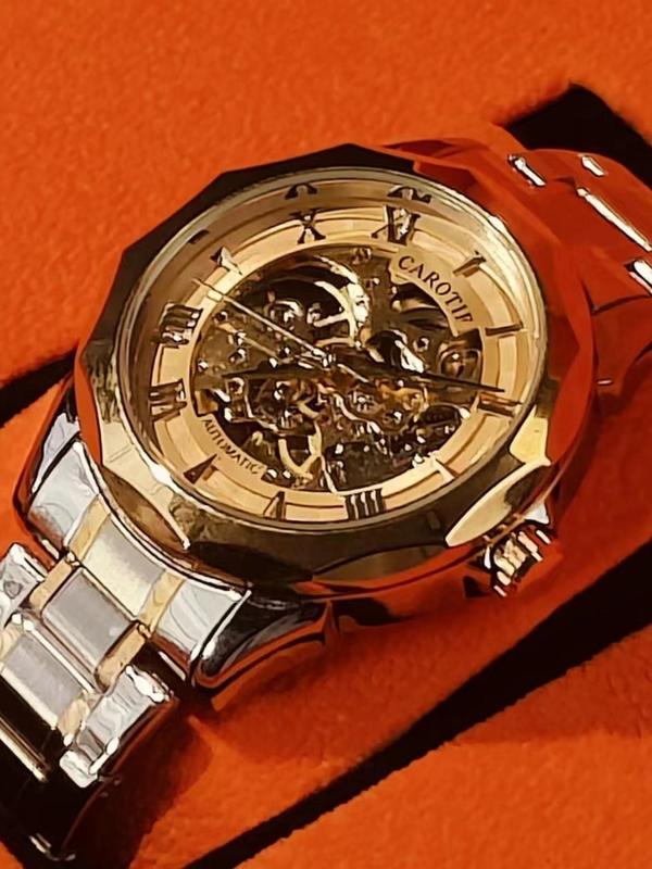 Men's Business Fashion Stainless Steel Mechanical Watch, Casual Analog-digital Multi-function Wristwatch for Men, Perfect Birthday Gift for Men, with Box