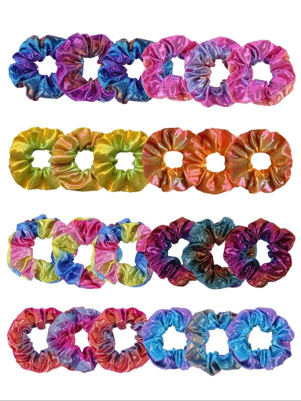 Random Color Glitter Scrunchies Set, Ombre Colorful Elastic Hair Tie, Hair Accessories for Women & Girls, Minimalist Headwear Suitable for Thick Hair