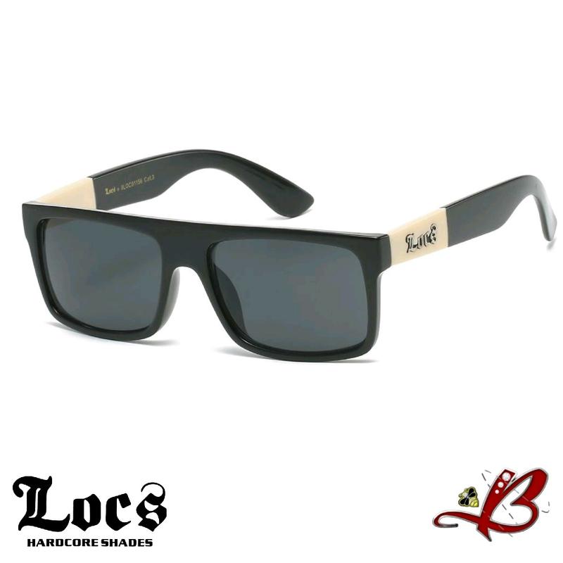 LOCS Glossy Black Ivory Accent Squared Flat Top Sunglasses Unisex Full Frame Designer OG Street Biker Gangster Cholo Designer Hardcore Shades | Original & Authentic Locs