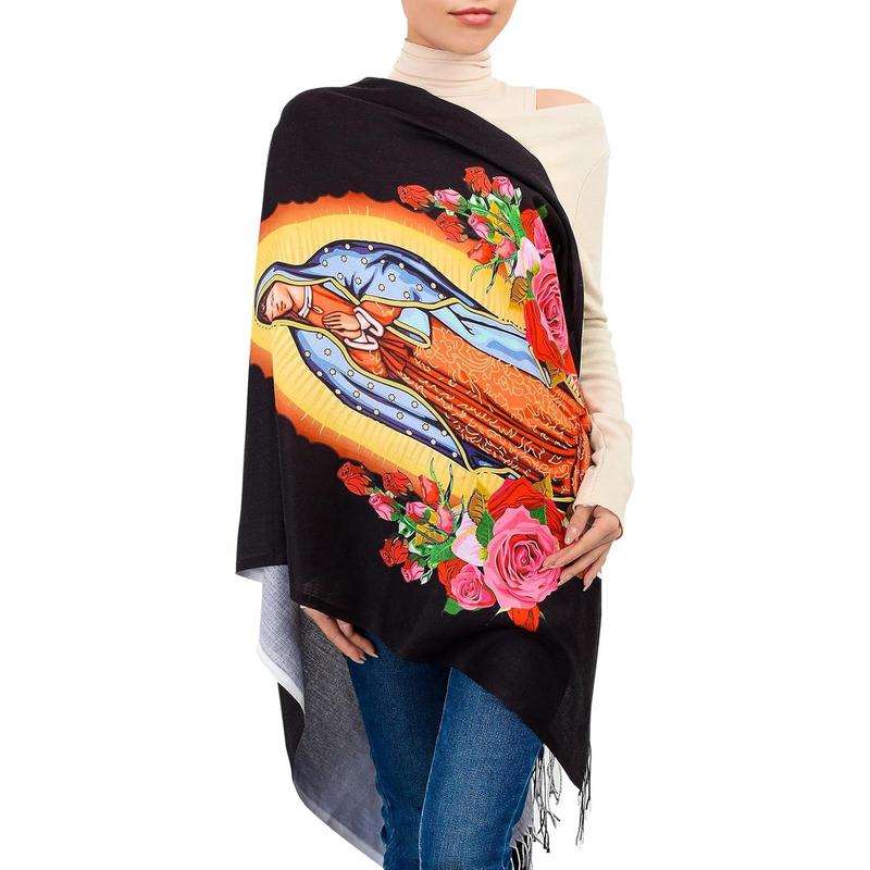 Virgen De Guadalupe Blanket Scarf,Traditional Mexican Dress Prayer Shawl Catholic Gifts for Women,Virgin Mary Hoodie Poncho,Rebozos Vestidos Mexicana Regalos Para Mujer Mamá Abuelita Mi Esposa