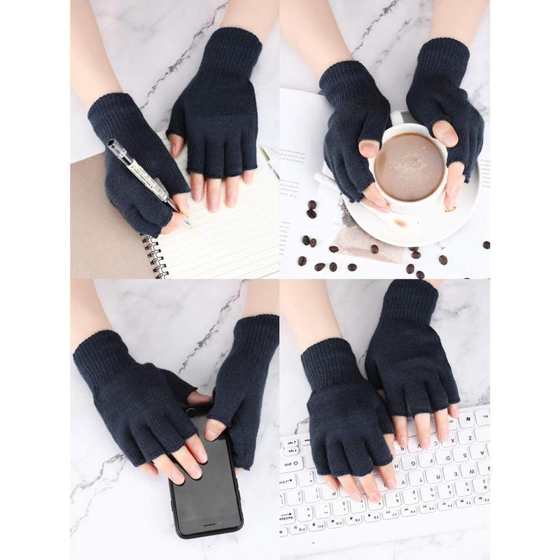 3 Pairs Women Fingerless Gloves Winter Half Finger Knit Gloves for Women Men