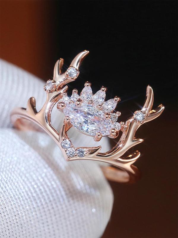 Cute Rhinestone Decorated Deer Design Ring, Fashionable Matching Jewelry for Women & Girls, Suitable for Party, Daily Clothing Decor for Gift, Back To School Accessory