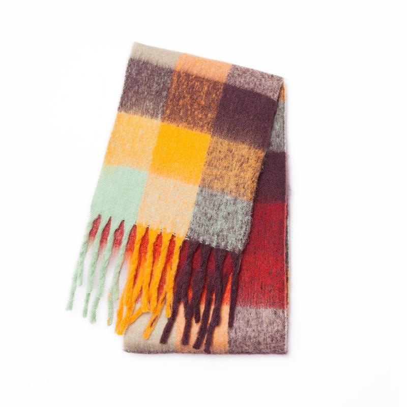 2024 Winter Thick Warm Scarf Women Cashmere Shawl and Wraps Pashmina Neckerchief Bufanda Female Rainbow Hairy Tessel Echarpe New