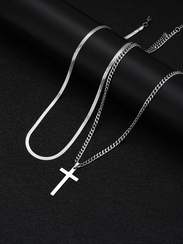 Unisex Casual Twist Cross Pendant Necklace & Chain Necklace, Punk Hip Hop Style Stainless Steel Necklace Set for Party, Daily Clothing Decor for Boy, Jewelry for Men