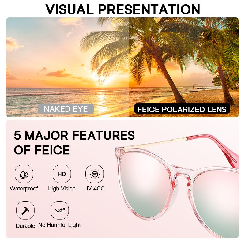 FEICE  of Polarized Sunglasses for Women, 2024 Trendy Large Glasses with Retro Mirrored Protection Lenses, Suitable for Travel, Outdoor Activities, and Driving. red square